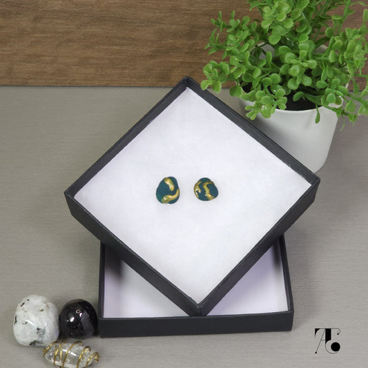 Green & Gold Stone Replica Stud Earrings