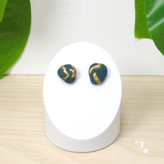Green & Gold Stone Replica Stud Earrings