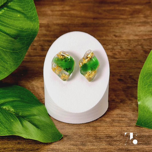 Green & Gold Organic Stud Shaped Earring